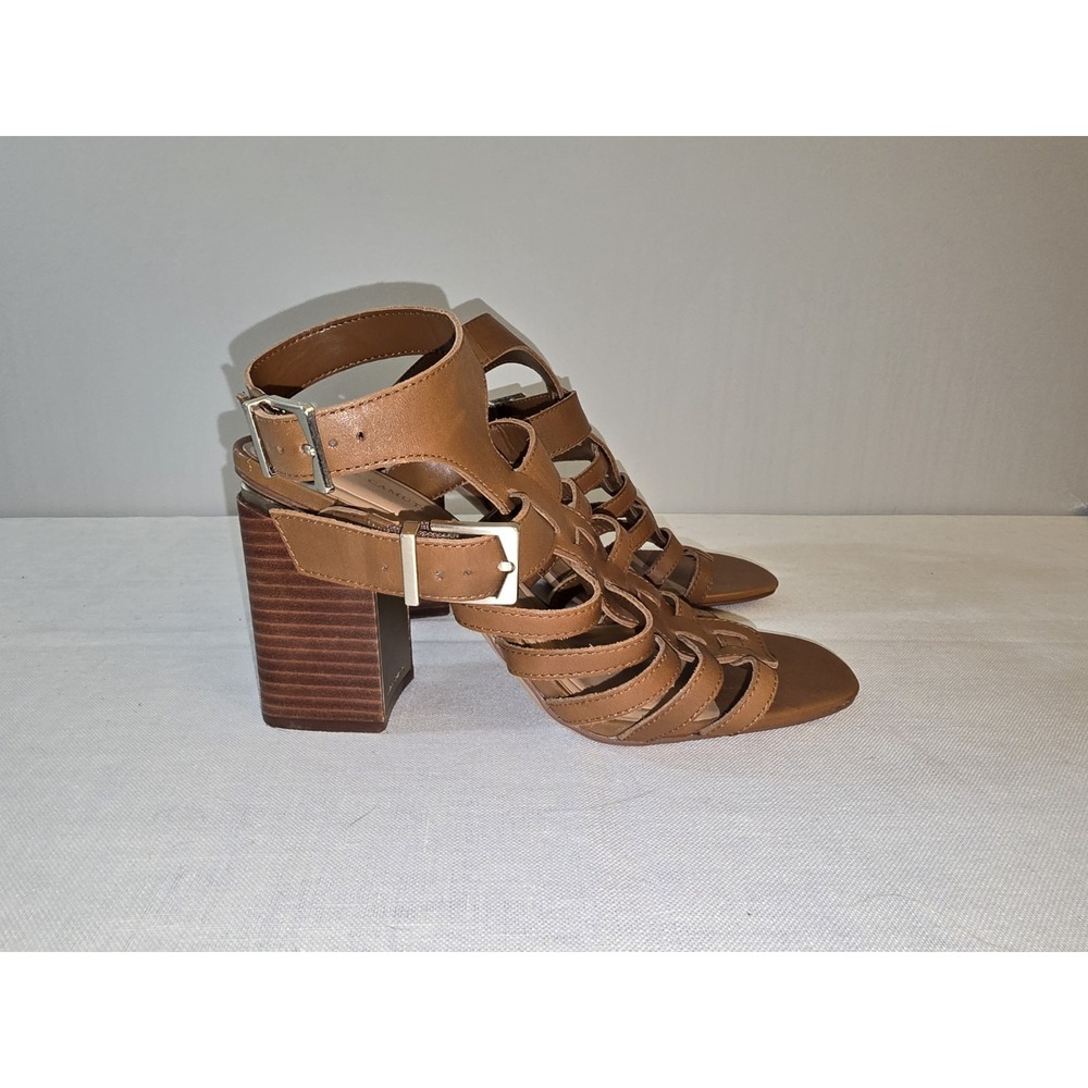 Vince Camuto Women's Hicheny Brown Leather Caged Slingback Sandals Shoes 8.5 M